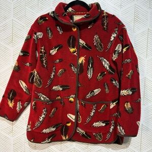 Vintage Tsunami Fleece‎ Jacket Indigenous Collection Feathers 90s Western Small